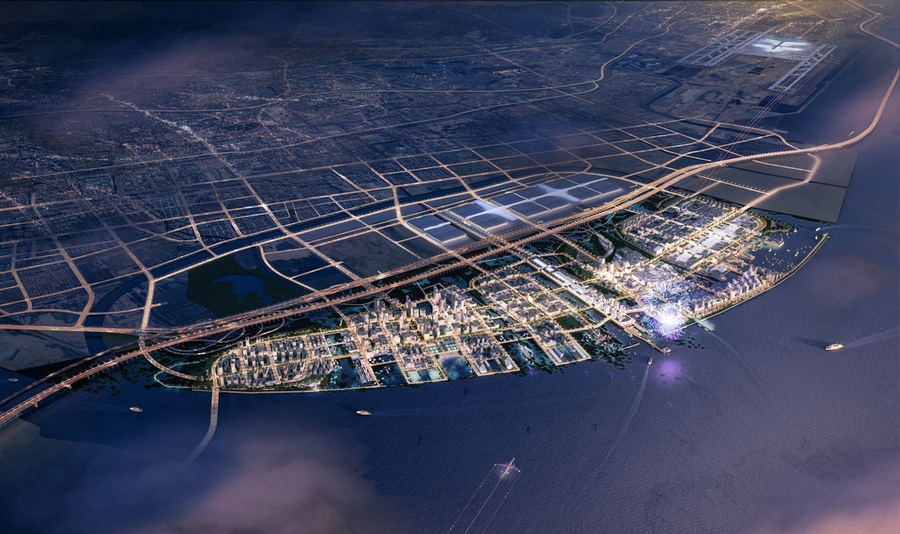 To minimize the use of fill, the waterfront site will be built partially on piers, islands, and autonomous floating structures.