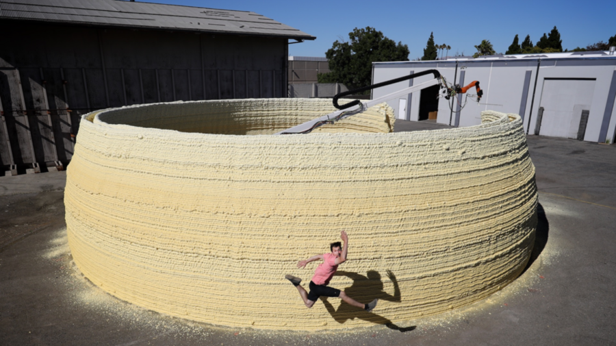 Keating celebrates the successful construction of a hemi-ellipsodial dome using technology he developed in the Mediated Matter Group.