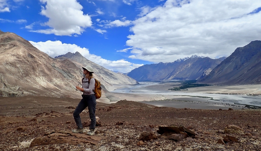 As part of MISTI-India, Megan Guenther, a junior in EAPS, records field notes about the landscape of the Kohistan-Ladakh region of the Himalayas in northern India. 