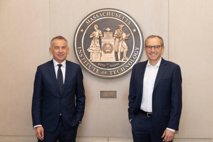 CEO Stefano Domenicali (left) and CTO Maurizio Reggiani from Automobili Lamborghini recently visited MIT to celebrate a new patent developed through their partnership with MIT.