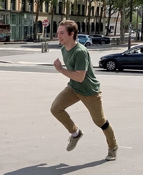 Benton Wilson, a junior studying math and computer science, tests out the Meteor accelerometer as part of his internship at the French company Footbar.