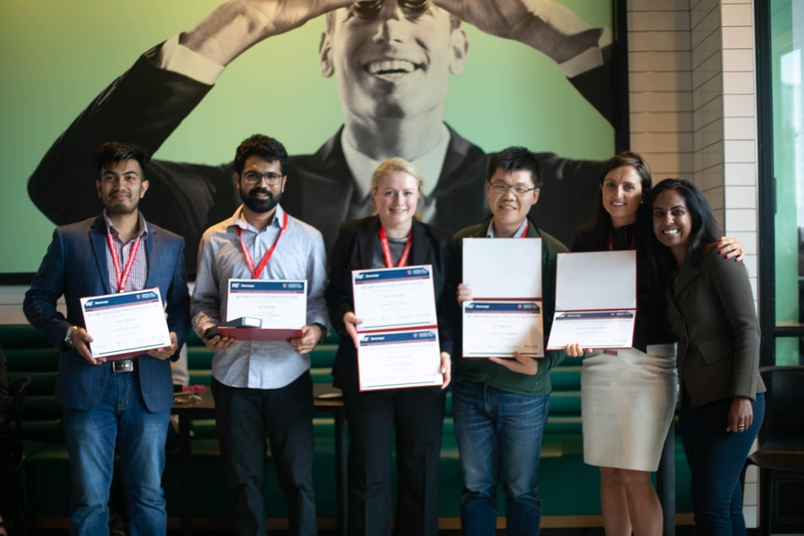 Healthcare Innovation Bootcamp learner Jal Panchal (second from left) celebrates the completion of the program with fellow learners.