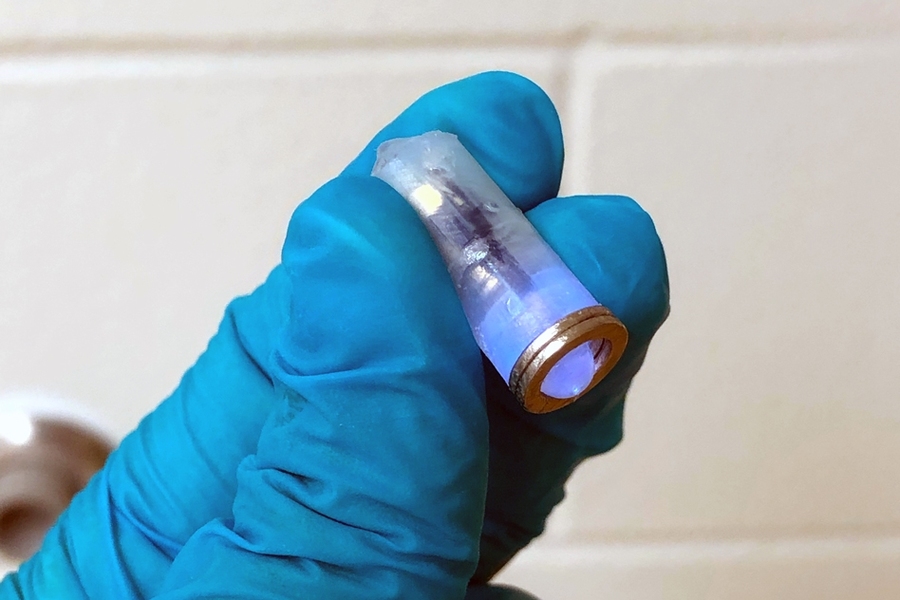 An ingestible LED like this could be swallowed to expose light-sensitive medical devices to light, helping them to break down in the body.