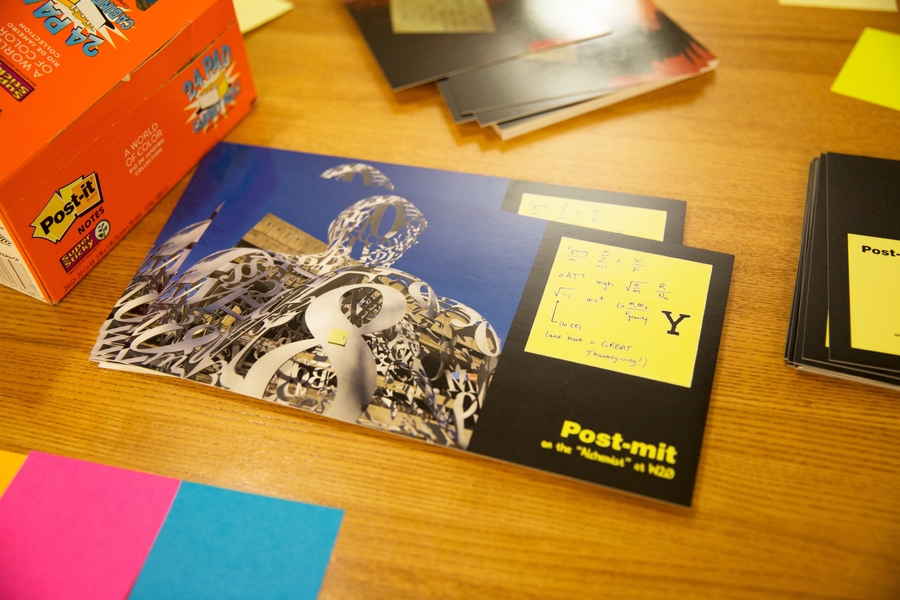 A postcard Demas and Wang created based on their sticky notes to each other.