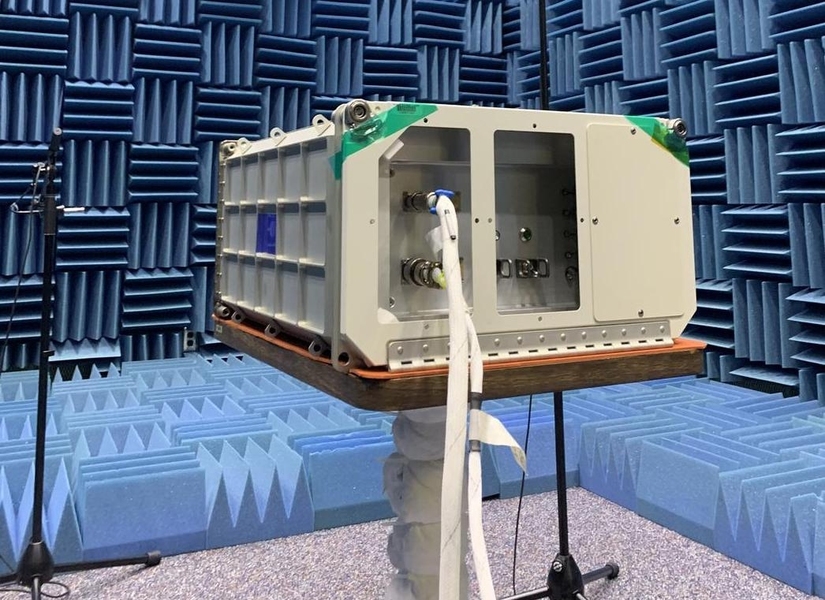 Five MIT Space Exploration Initiative payloads are enclosed within the Nanoracks BlackBox platform, further encased in a sample ISS experiment rack containment box, shown here in preflight testing for launch to the International Space Station in March.