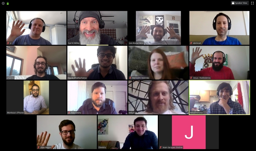 The Miller lab meets via the videoconferencing app Zoom.