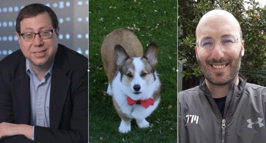 Left to right: Department of Mathematics Professor Alan Edelman, his co-instructor and family Corgi Philip, and visiting professor and longtime Julia lab collaborator David Sanders have altered their computational thinking course to encourage input on COVID-19 responses. 