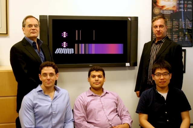 Front row, left to right: Ido Kaminer, Nicholas Rivera, and Bo Zhen. Back row, left to right: professors John Joannopoulos and Marin Soljačić.