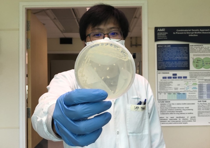 Researcher holding a petri dish