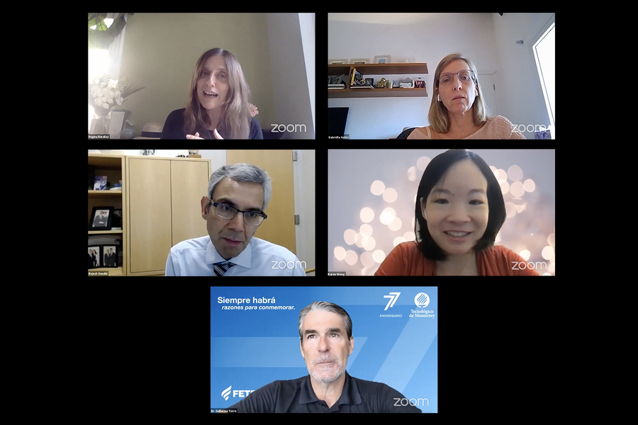 A screenshot of a Zoom meeting with five panelists