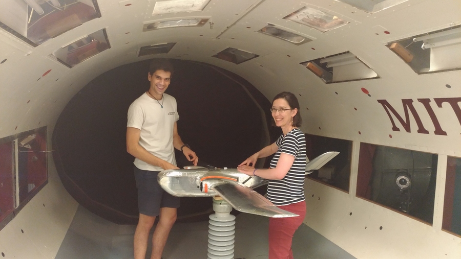 Photo of a student and professor in a wind tunnel