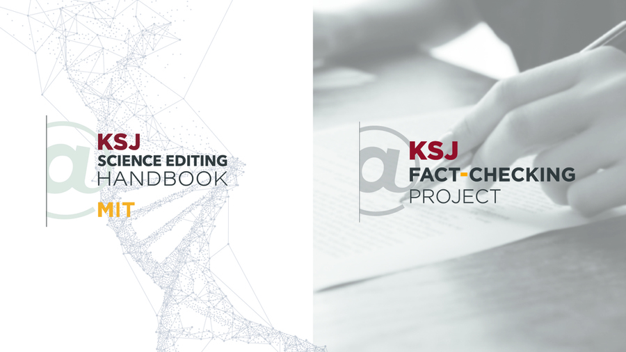 Side-by-side logos for the KSJ Science Editing Handbook and the KSJ Fact-checking Project