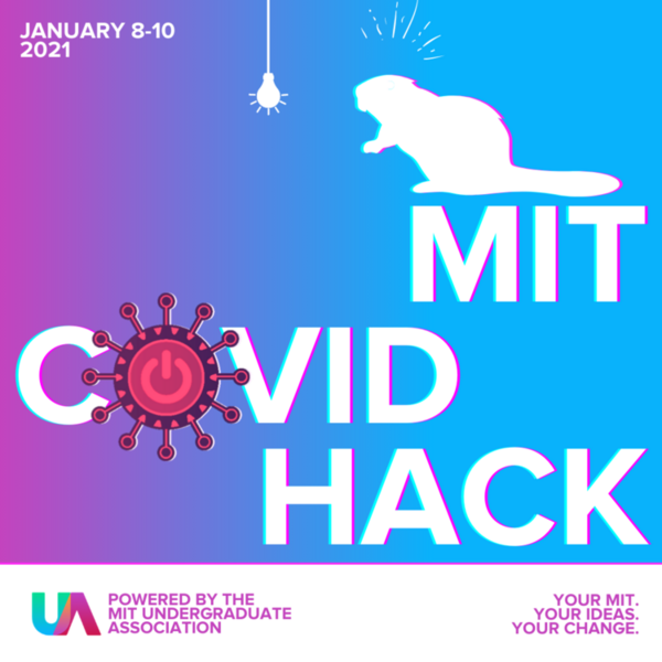 Image of the MIT COVID HACK logo with symbols for a beaver and a coronavirus