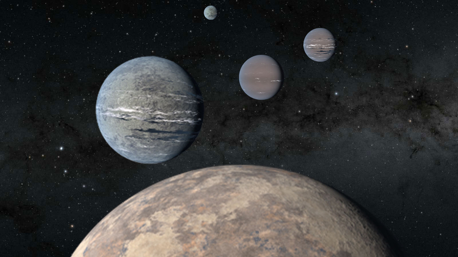 Illustration of five planets against the black of space