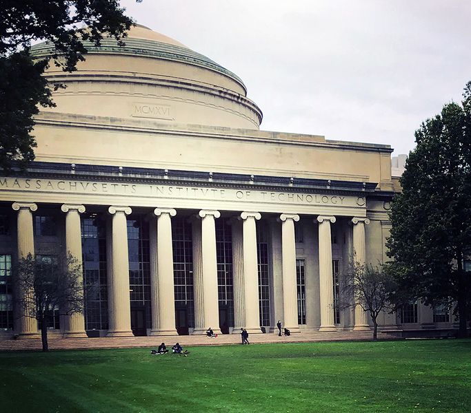 MIT dome and Killian Court on a cloudy day