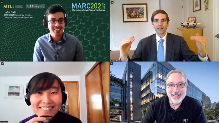Screenshot of panel discussion. Four men's pictures are arranged in a grid.