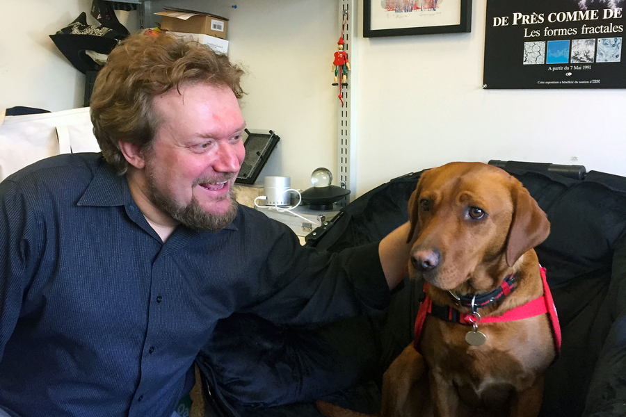 Mershin visits with one of the dogs