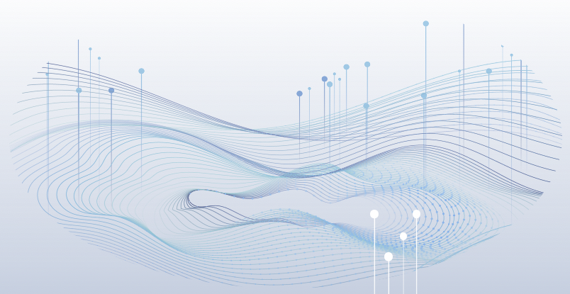 An artists rendering of a mathematical surface made up of flowing, wavy blue lines