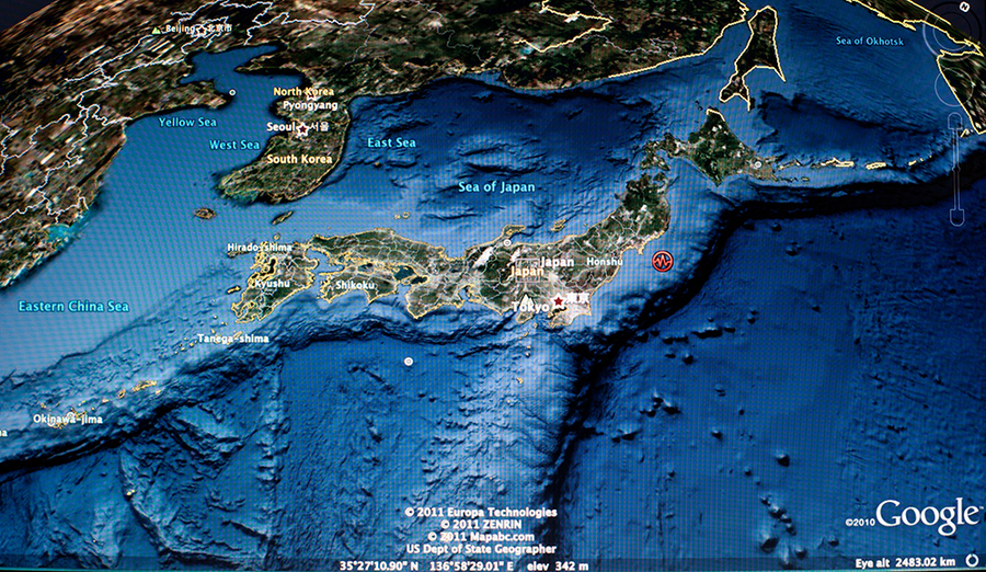 Topological Google Earth screengrab centered on Japan