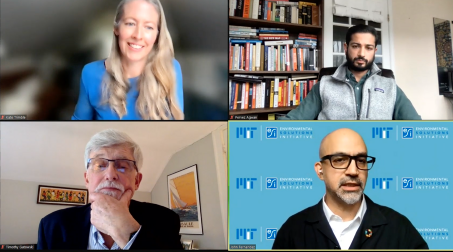 Screenshot of Kate Trimble, Pervez Agwan, John Fernandez and Tim Gutowski in a Zoom session