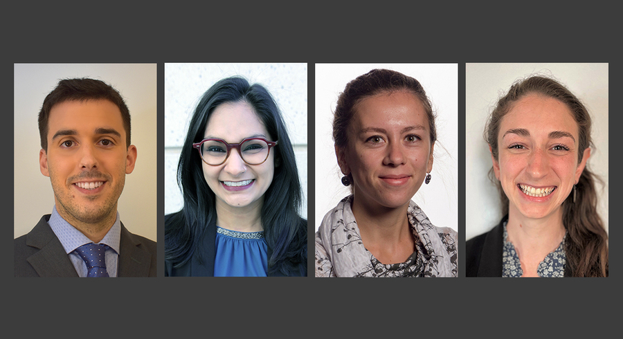 A row of four portraits of MIT's newly named Schmidt Science Fellows