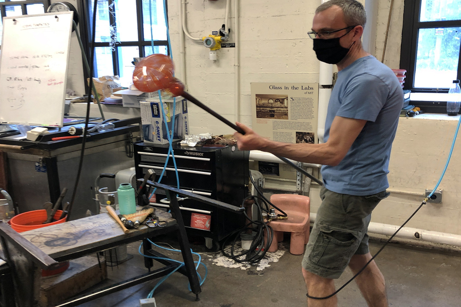 Photo of a Glass blower using compressed air system