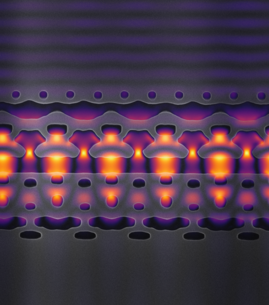 Micrograph of a micrometers-long piece of fabricated silicon.
