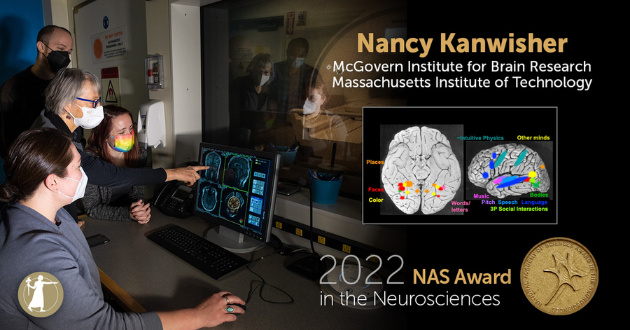National Academy of Sciences Award announcement is a photo of Nancy Kanwisher overlaid with some logos