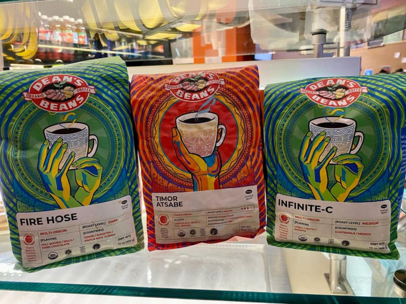 Photo of three bags of Dean's Beans coffee beans