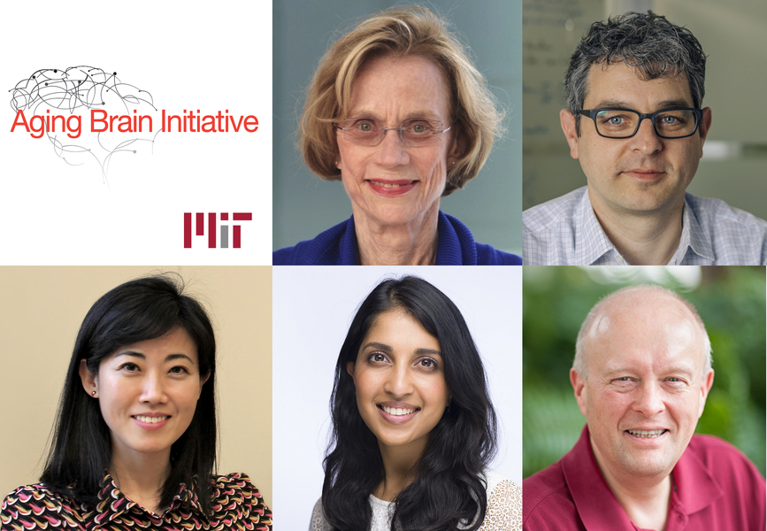 The Aging Brain Initiative and MIT logos precede headshots of Ann Graybiel, Thomas Heldt, Gloria Choi, Ritu Raman and Peter Dedon