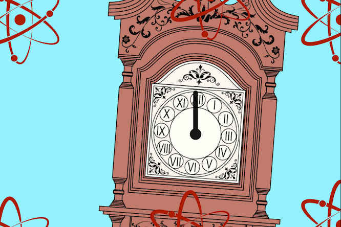 a clock with atomic graphics