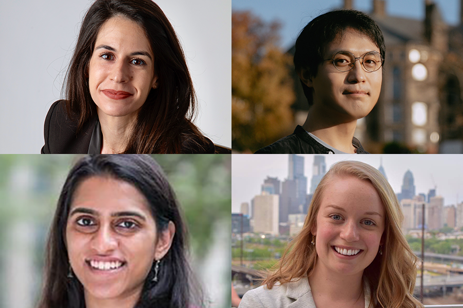 Two by two grid of headshots featuring Juncal Arbelaiz, and Xiangkun (Elvis) Cao, Hannah Zlotnick and Sandya Subramanian