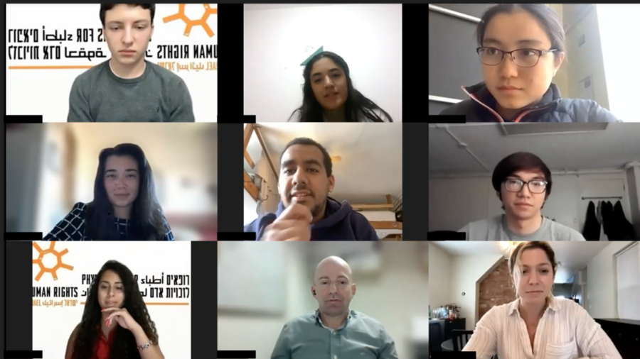 Zoom screenshot featuring a three-by-three grid of nine students