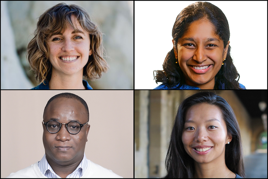 Grid of portrait photos of Sara Beery, Priya Donti, Sherrie Wang, Ericmoore Jossou 