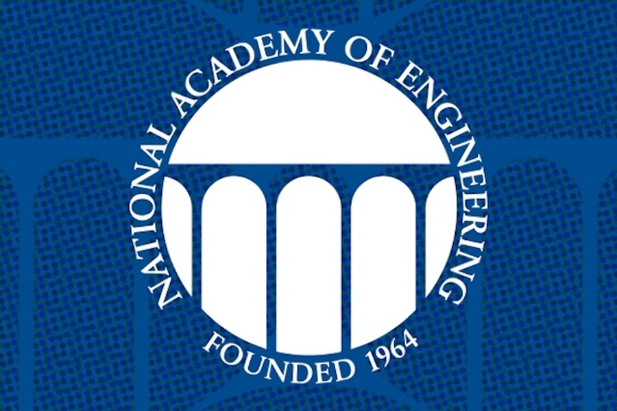 Logo image. White circle on blue background. Outline of a bridge within white circle, with text around circle reading National Academy of Engineering Founded 1964 