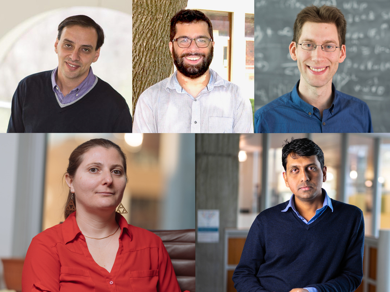 A collage of headshots of five professors