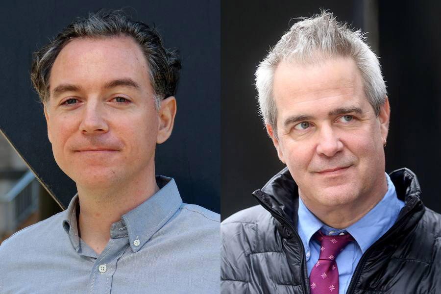 Paul Roquet in a blue Oxford shirt, and Per Urlaub in a winter jacket