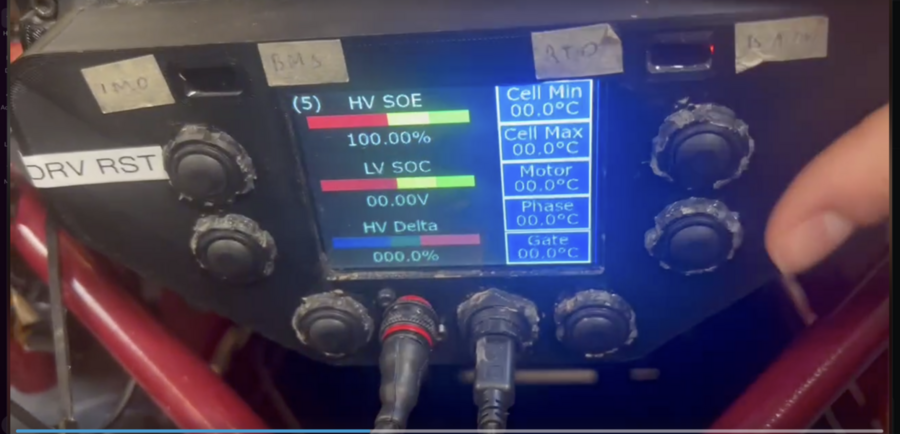 Dashboard screen measuring HV SOE, LV SOC, and HV Delta