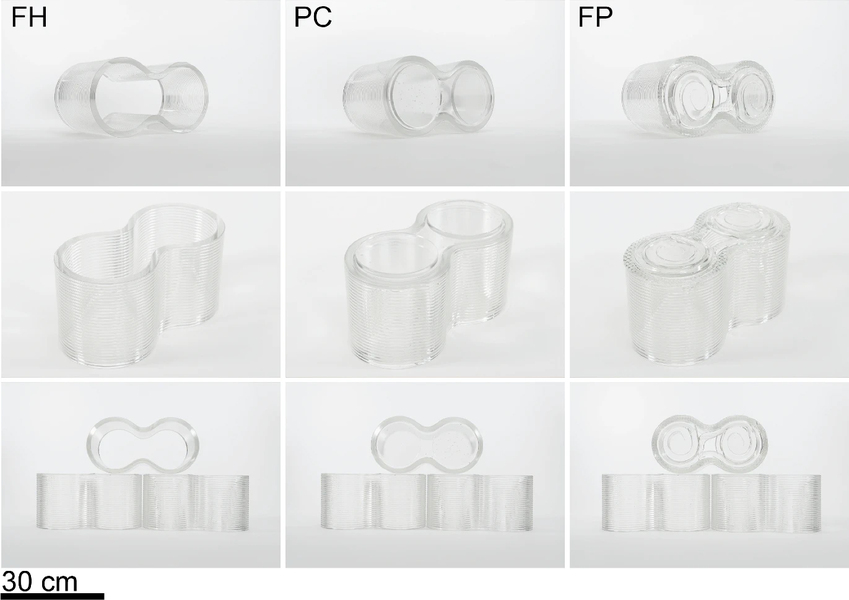 Nine photos show brick examples of the three types of methods: FH has no top; PC has a glass top; and FP has a textured figure-8 glass top.