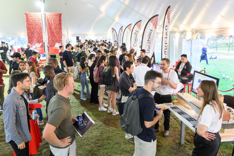 A large reception featuring presentations