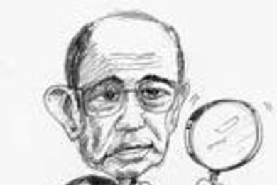 Alex d'Arbeloff in Hiep Nguyen's caricature (above) and in real life (below).