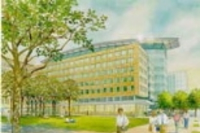 Artist rendering of new building at Technology Square