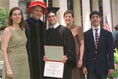 The Rosenfield family counts four MIT graduates among its members. Left to right: Jennifer K. Rosenfield (SB 1996); Donald Rosenfield (SB, SM, EE 1971), senior lecturer at the Sloan School; Todd Rosenfield (SB 2001); Nancy Rosenfield (SB 1971); and 14-year-old Adam Rosenfield attended Todd's Commencement day.