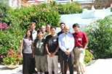 Researchers from around the world gathered at the Capsis Hotel in Crete to discuss exciting new applications for peptides, the designer materials of the future. MIT participants included (front row, left to right) senior Pei-Hsin Lin, postdoctoral associates Kimberly Hamad and Wonmuk Hwang, Professor Alexander Rich and conference co-organizer Shuguang Zhang, associate director of the Center for Bi...