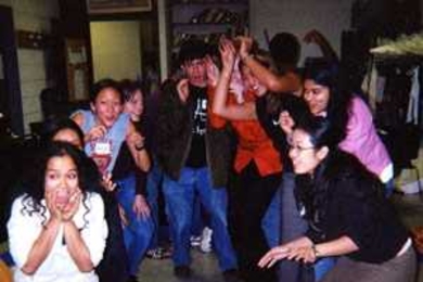 The cast, directors and producers engage in a workshop activity during early rehearsals for "The Vagina Monologues."