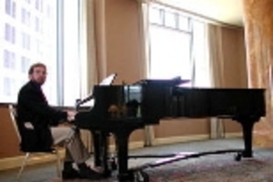 Hawley at the piano before the 2000 Van Cliburn competition.