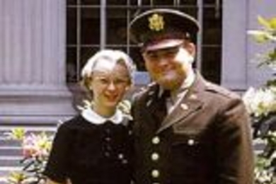 Paul and Priscilla Gray on Killian Court on June 10, 1954, the day he was commissioned as a second lieutenant.