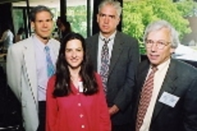 Cambridge First Day award winners are (from left) Michael Charney, Jane Smillie of CitySprouts, Inc., Stephen Oakley of ZipCar, Inc., and Henry Vandermark.
