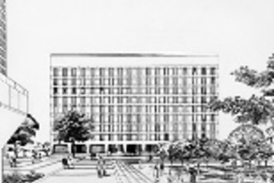 An artist's rendering of the original Tech Square complex.