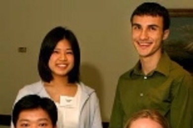 Award winners in biology include (back row) Cynthia Lien and Michael Wongchaowart, and (front row) Bob Yin and Rita Monson.